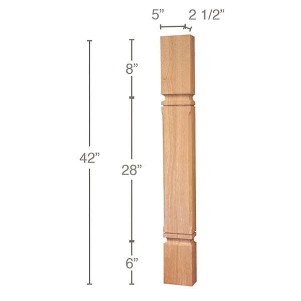 42" x 2-1/2" x 5" Mission Chamfered Bar Split Column, Alder