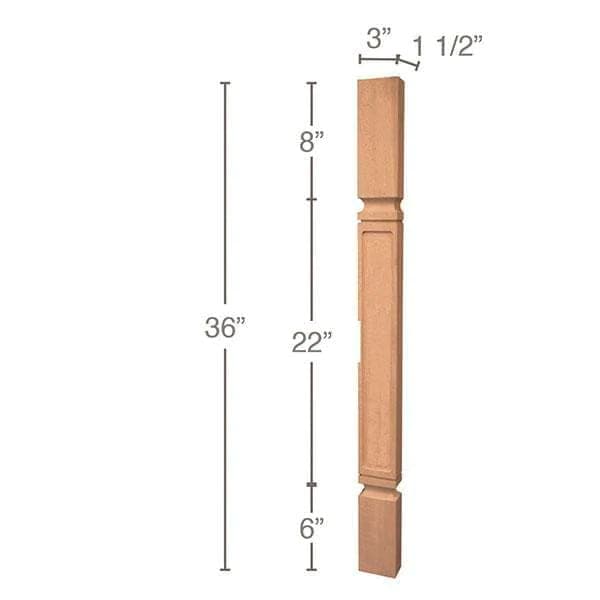 36" x 1-1/2" x 3" Mission Island Split Column, Cherry