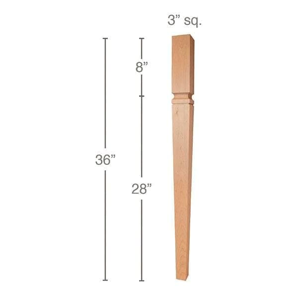 36" x 3" x 3" Mission Tapered Island Column, Maple