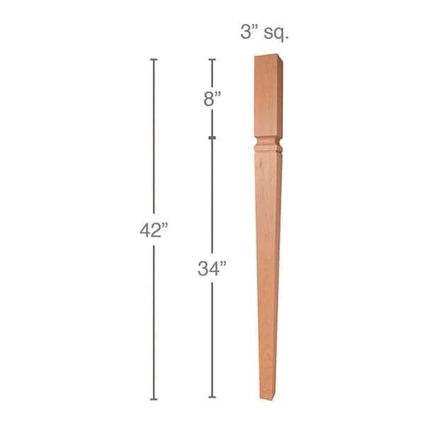 42" x 3" x 3" Mission Tapered Bar Column, Maple