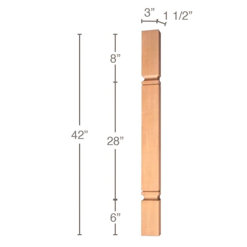 42" x 1-1/2" x 3" Metro Cam Bar Split Column, Maple