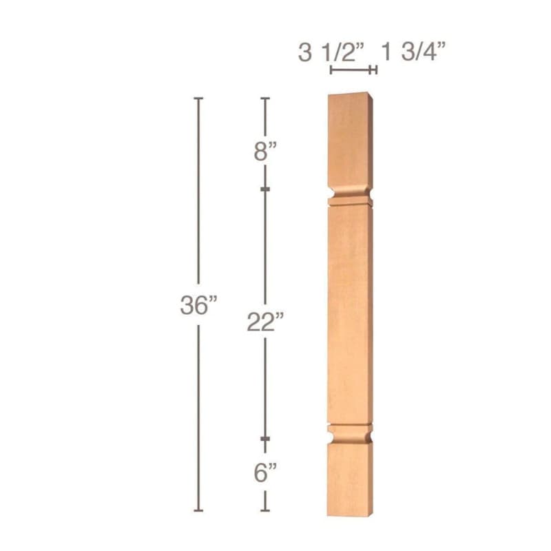 36" x 1-3/4" x 3-1/2" Metro Island Split Column, Alder