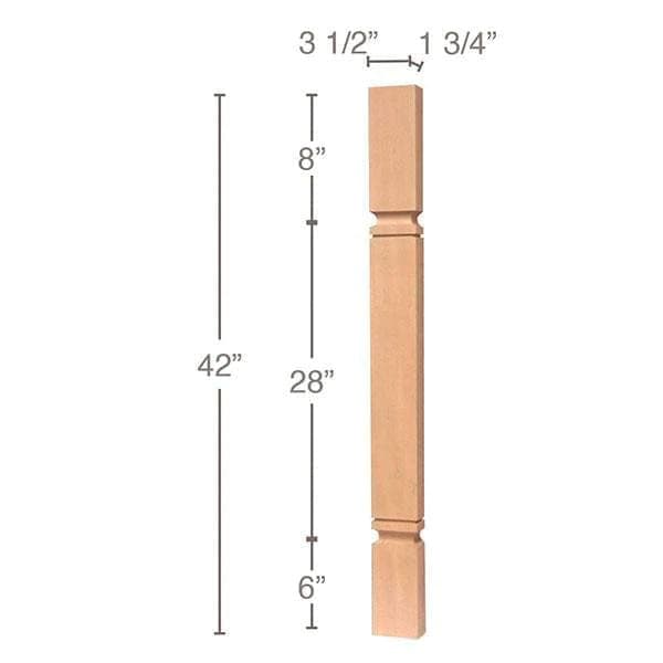 42" x 3-1/2" x 3-1/2" Metro Cam Bar Column, Alder