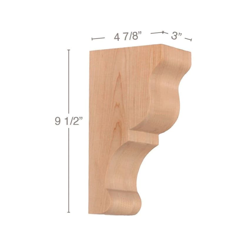 9-1/2" x 47/8" x 3" Transitional Medium Bar Bracket Corbel, Maple