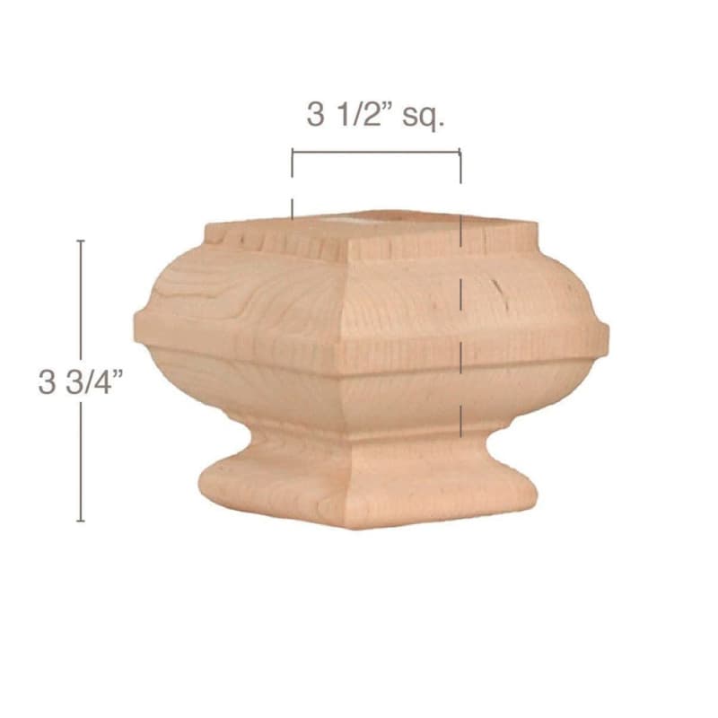 3-3/4" x 3-1/2" x 3-1/2" Transitional Tall Square Bun Foot, Alder
