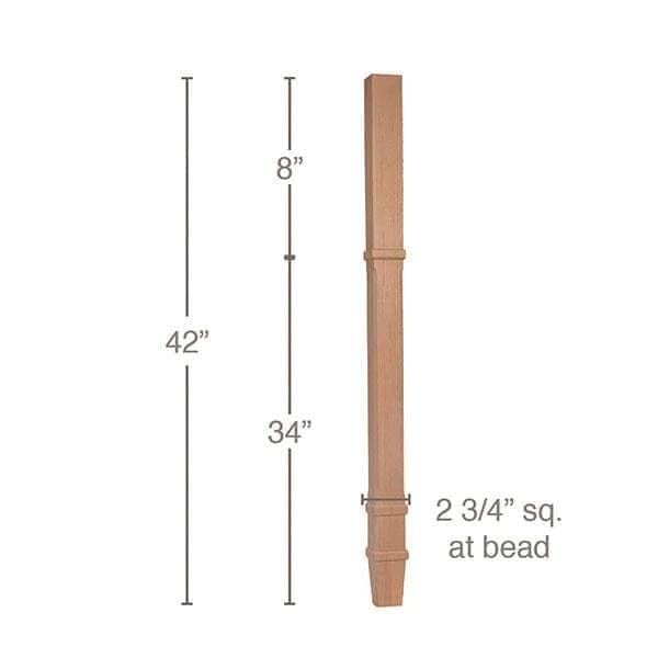 42" x 2-3/4" x 2-3/4" Traditional Square Bar Column, Maple