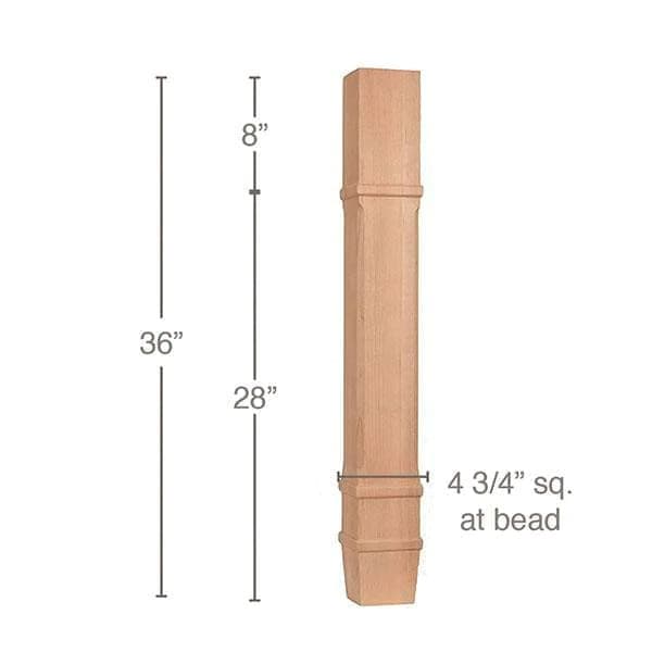 36" x 4-3/4" x 4-3/4" Traditional Island Column, Maple