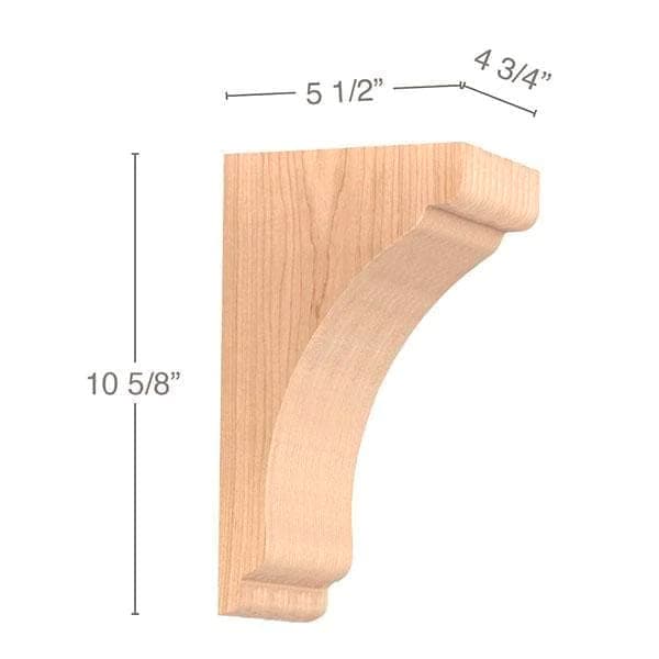 105/8" x 5-1/2" x 4-3/4" Shaker Medium Bar Bracket Corbel, Alder