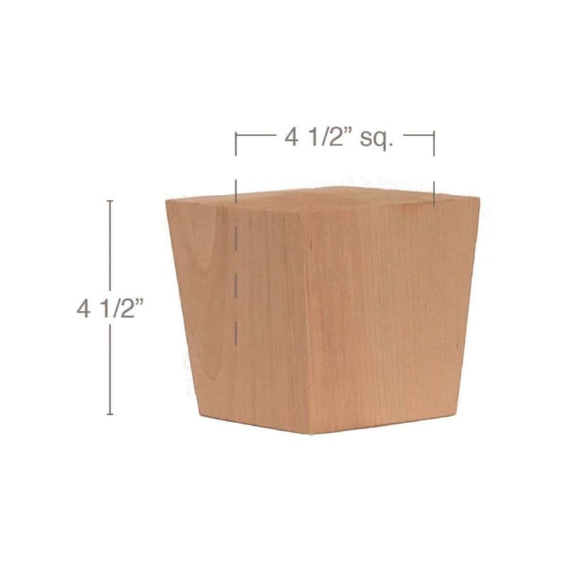 4-1/2" x 4-1/2" x 4-1/2" Shaker Tapered Bun Foot, Alder