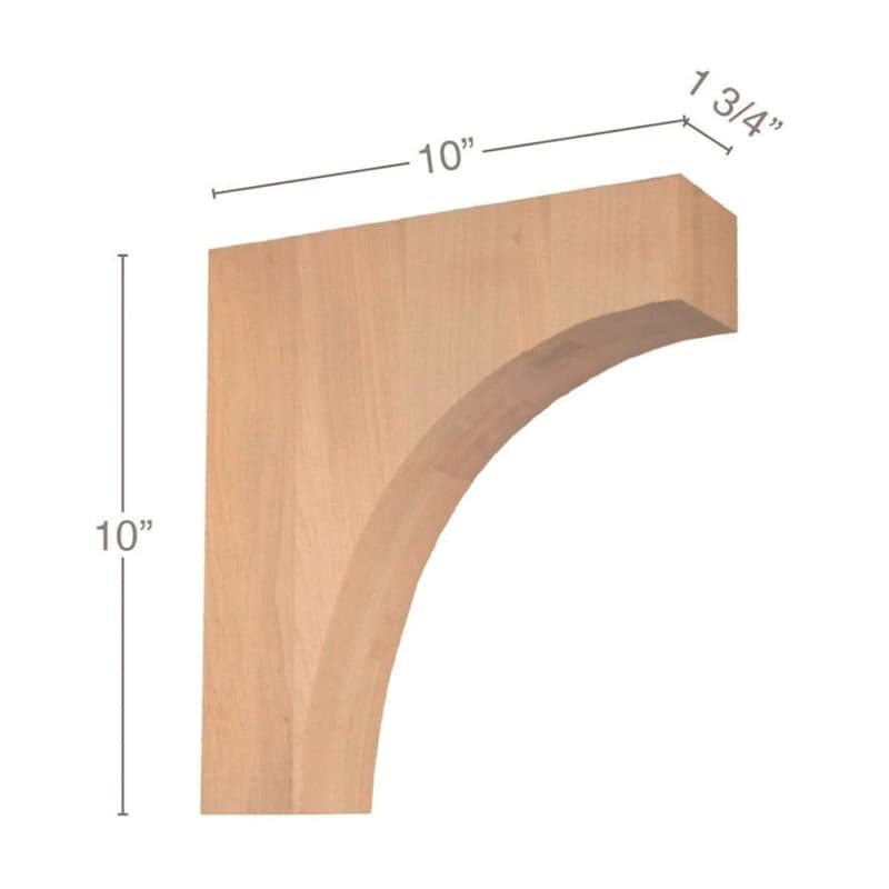 10" x 10" x 1-3/4" Contemporary Overhang Bar Bracket Corbel, Alder