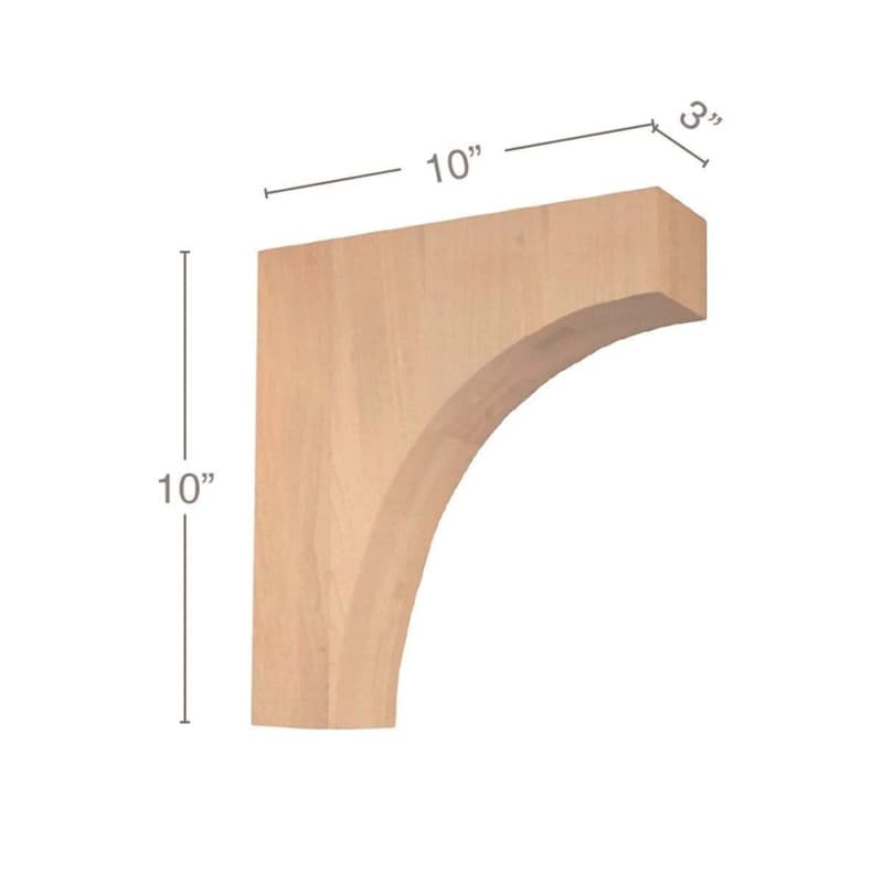 10" x 10" x 3" Contemporary Overhang Bar Bracket Corbel, Maple