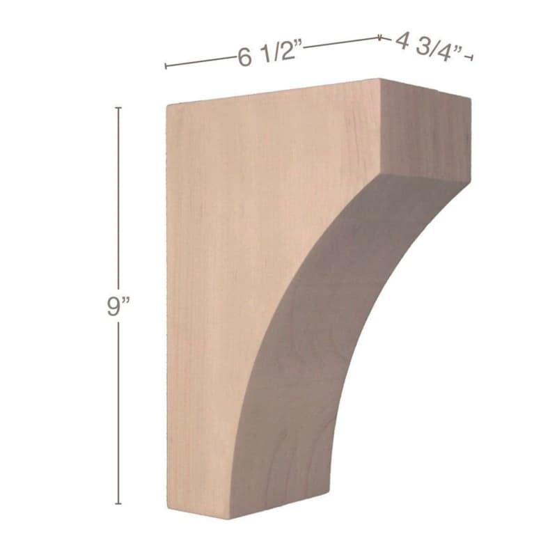 9" x 6-1/2" x 4-3/4" Contemporary Medium Bar Bracket Corbel, Maple