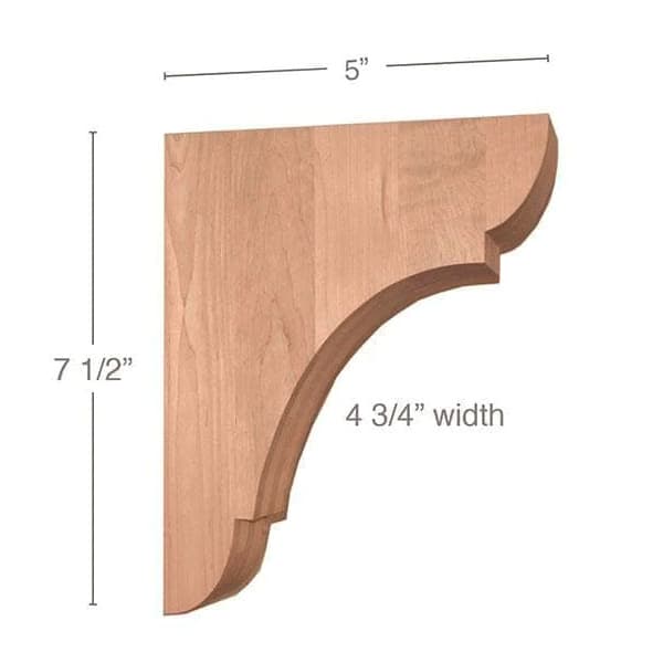 7-1/2" x 5" x 4-3/4" Classic Small Bar Bracket Corbel, Maple
