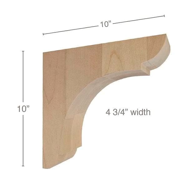 10" x 10" x 4-3/4" Classic Overhang Bar Bracket Corbel, Maple