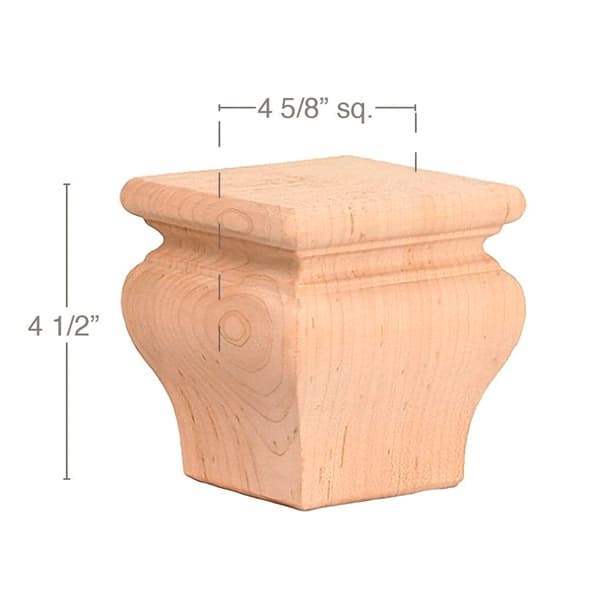 4-1/2" x 45/8" x 45/8" Classic Square Bun Foot, Maple
