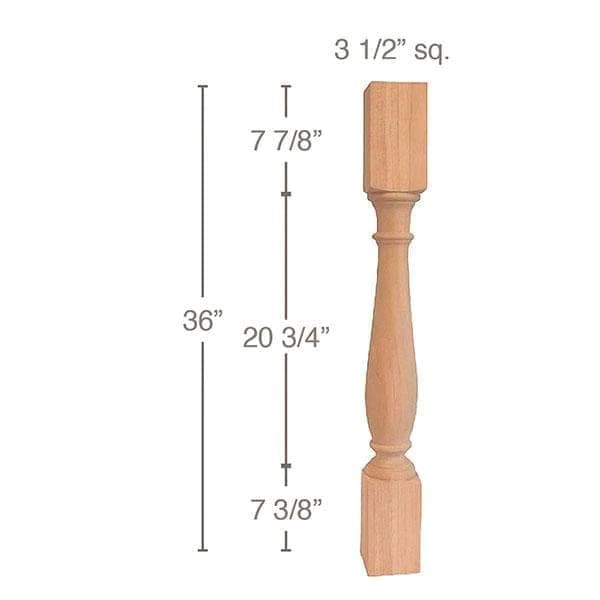 36" x 3-1/2" x 3-1/2" Classic Traditional Island Column, Cherry