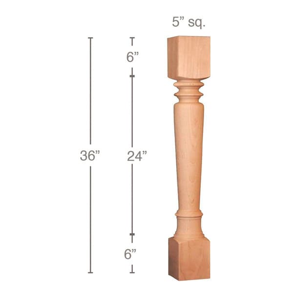 36" x 5" x 5" Classic Island Column, Alder
