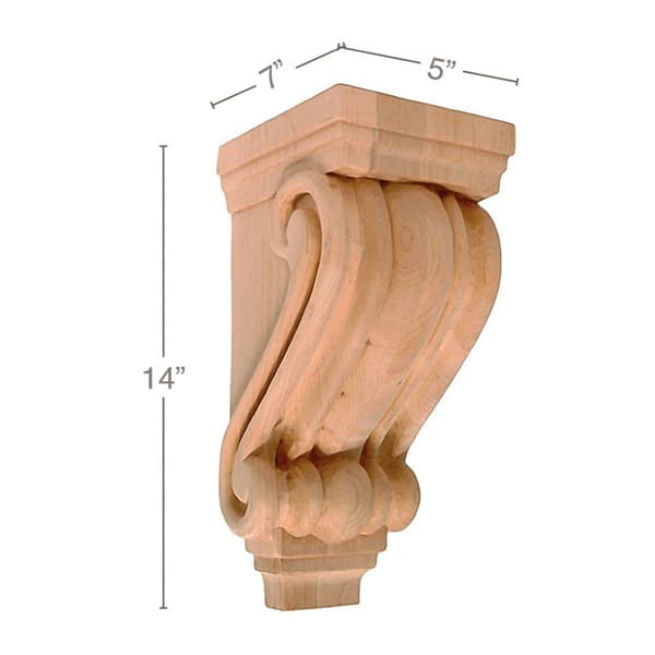 14" x 7" x 5" Medium Traditional Corbel, Alder