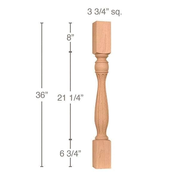 36" x 3-3/4" x 3-3/4" Traditional Fluted Island Column, Alder