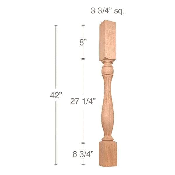 42" x 3-3/4" x 3-3/4" Traditional Fluted Bar Column, Maple
