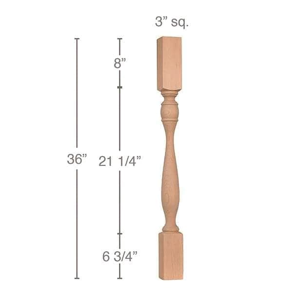 36" x 3" x 3" Traditional Island Column, Alder