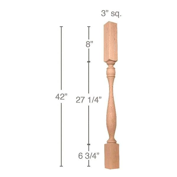 42" x 3" x 3" Traditional Bar Column, Alder