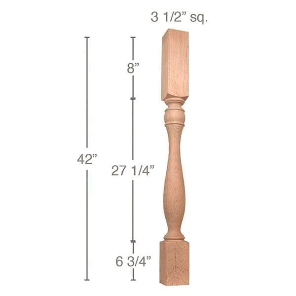 42" x 3-1/2" x 3-1/2" Traditional Bar Column, Maple