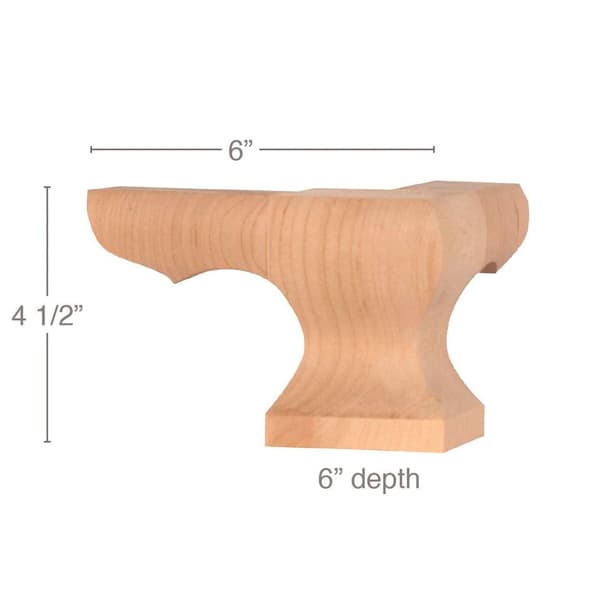 6" x 6" x 4-1/2" Corner Square Face Wood Pedestal Foot, Maple