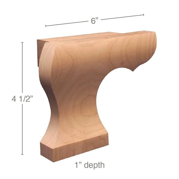 6" x 1" x 4-1/2" Left Curved Edge Wood Pedestal Foot, Maple