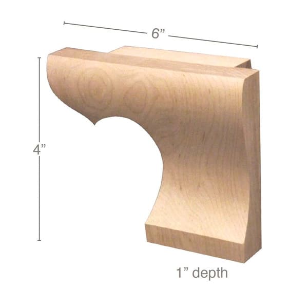 6" x 1" x 4-1/2" Right Straight Edge Wood Pedestal Foot, Maple