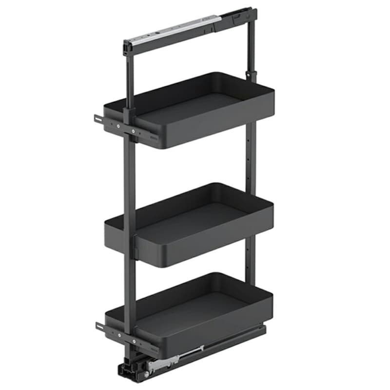 11.5" x 47.25" 3-Shelf Planero Pullout Pantry with PAM and Soft-Closing, Carbon Steel Gray