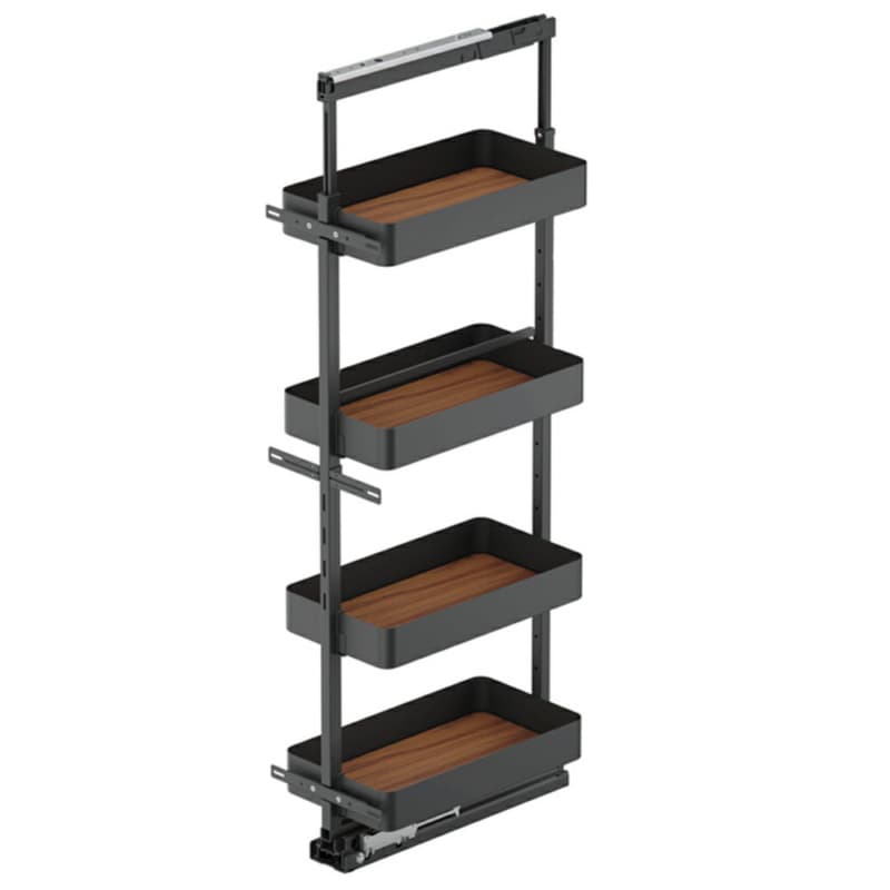 8.5" x 57" 4-Shelf Planero Pullout Pantry with PAM and Soft-Closing, Walnut