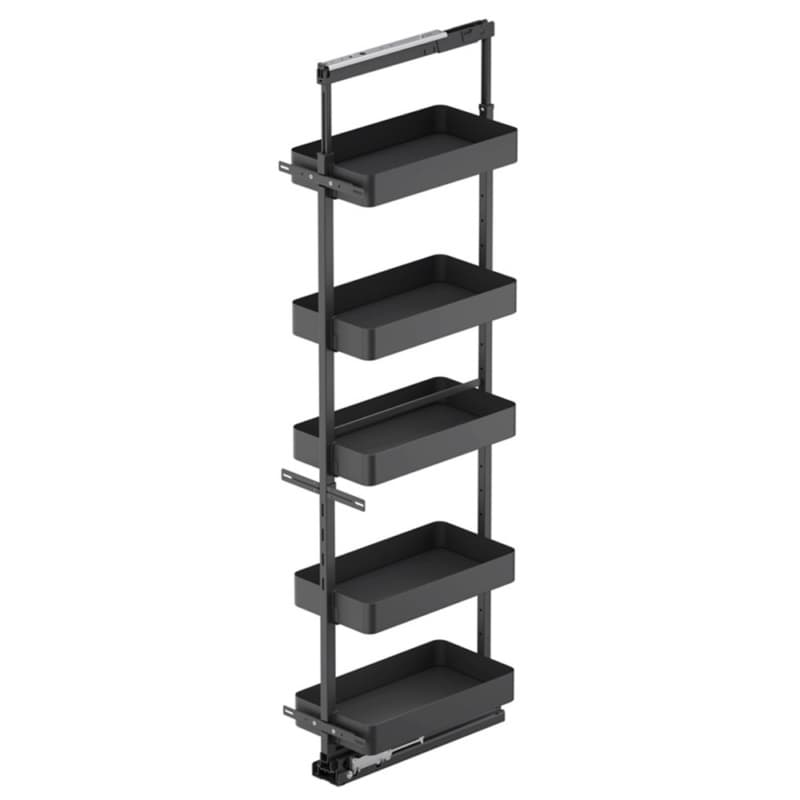 14.5" x 76.75" 5-Shelf Planero Pullout Pantry with PAM and Soft-Closing, Carbon Steel Gray