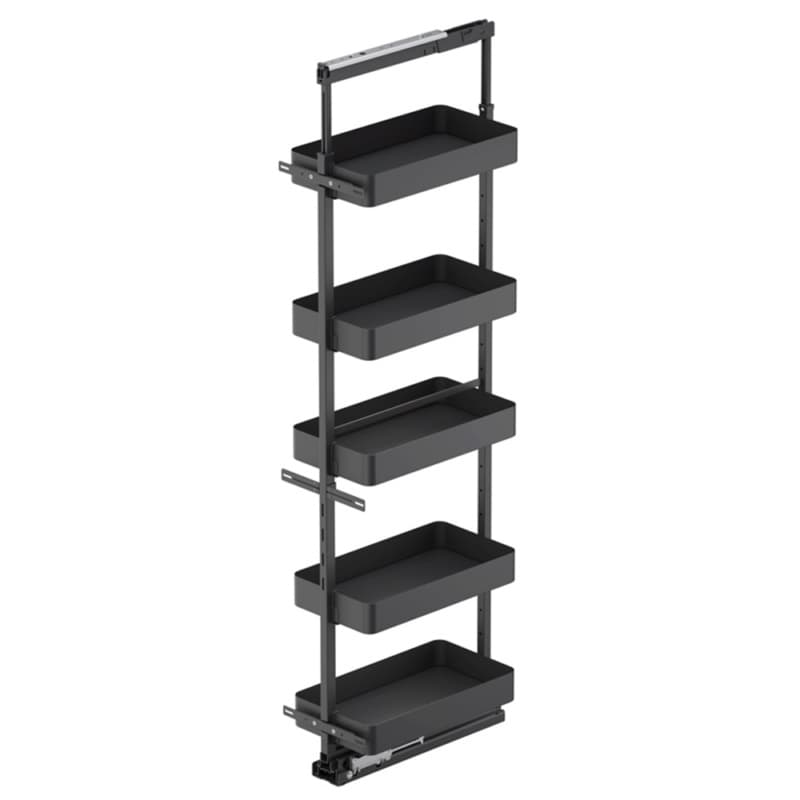 20.47" x 76.75" 5-Shelf Planero Pullout Pantry with PAM and Soft-Closing, Carbon Steel Gray