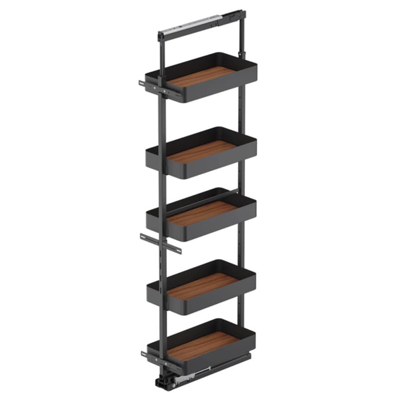 20.47" x 76.75" 5-Shelf Planero Pullout Pantry with PAM and Soft-Closing, Walnut