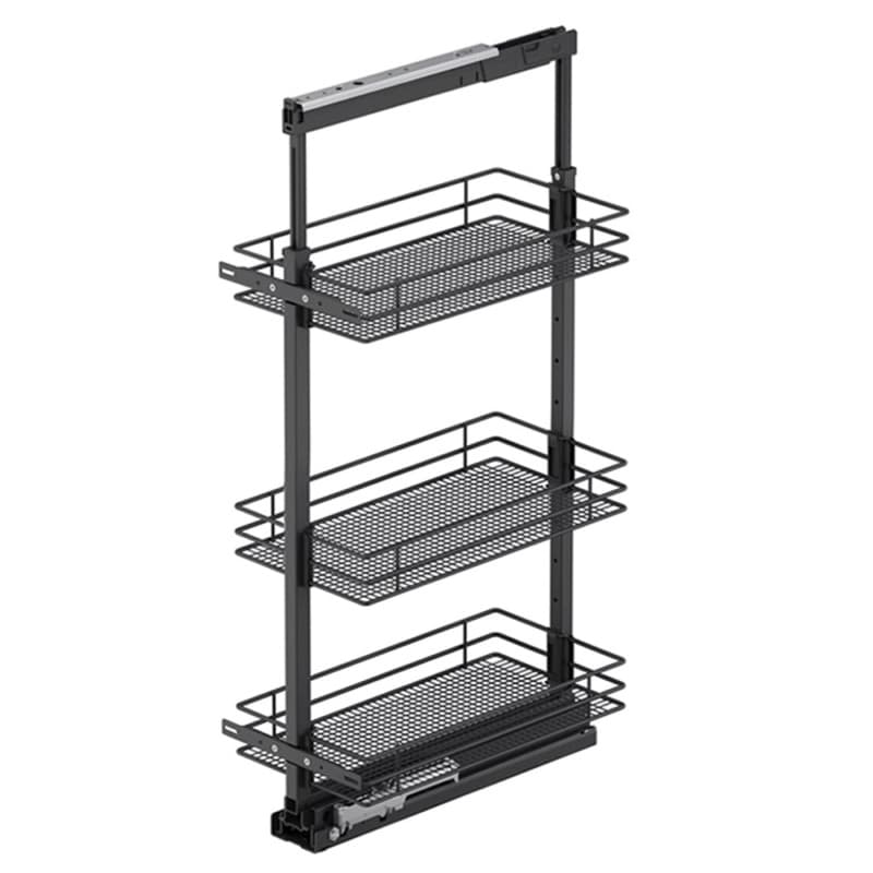 20.47" x 47.25" 3-Shelf Saphir Wire Pullout Pantry with PAM and Soft-Closing, Carbon Steel Gray