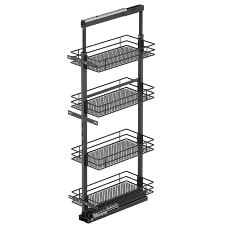 20.47" x 57" 4-Shelf Saphir Wire Pullout Pantry with PAM and Soft-Closing, Carbon Steel Gray