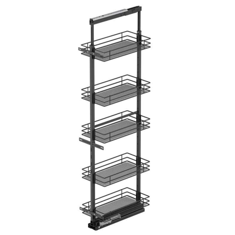20.47" x 76.75" 5-Shelf Saphir Wire Pullout Pantry with PAM and Soft-Closing, Carbon Steel Gray