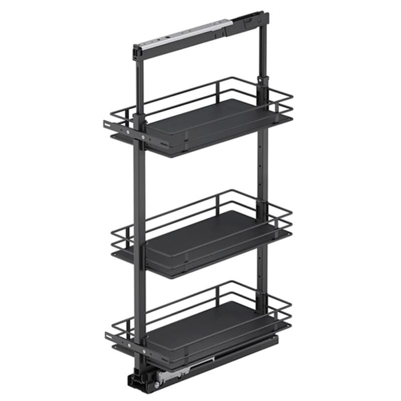 11.5" x 47.25" 3-Shelf Scalea Pullout Pantry with PAM and Soft-Closing, Carbon Steel Gray