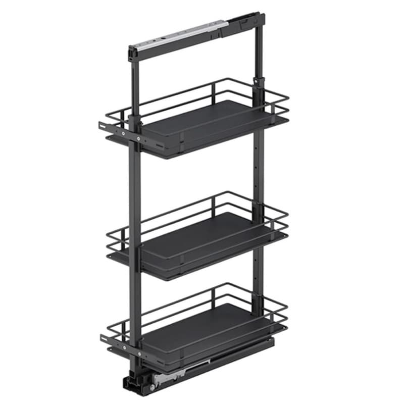 17.5" x 47.25" 3-Shelf Scalea Pullout Pantry with PAM and Soft-Closing, Carbon Steel Gray