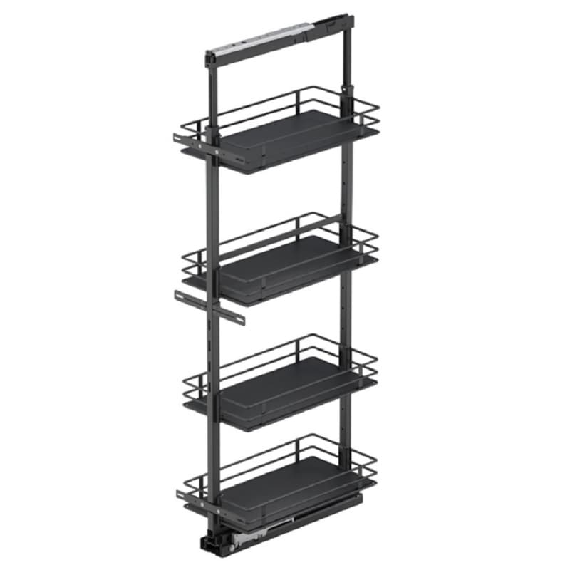 11.5" x 57" 4-Shelf Scalea Pullout Pantry with PAM and Soft-Closing, Carbon Steel Gray
