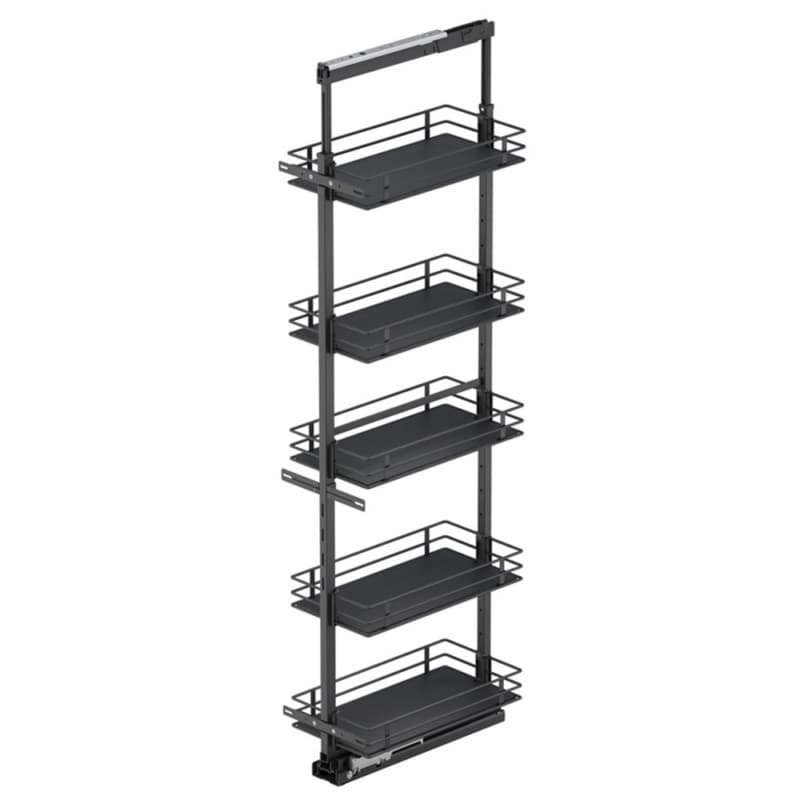 11.5" x 76.75" 5-Shelf Scalea Pullout Pantry with PAM and Soft-Closing, Carbon Steel Gray