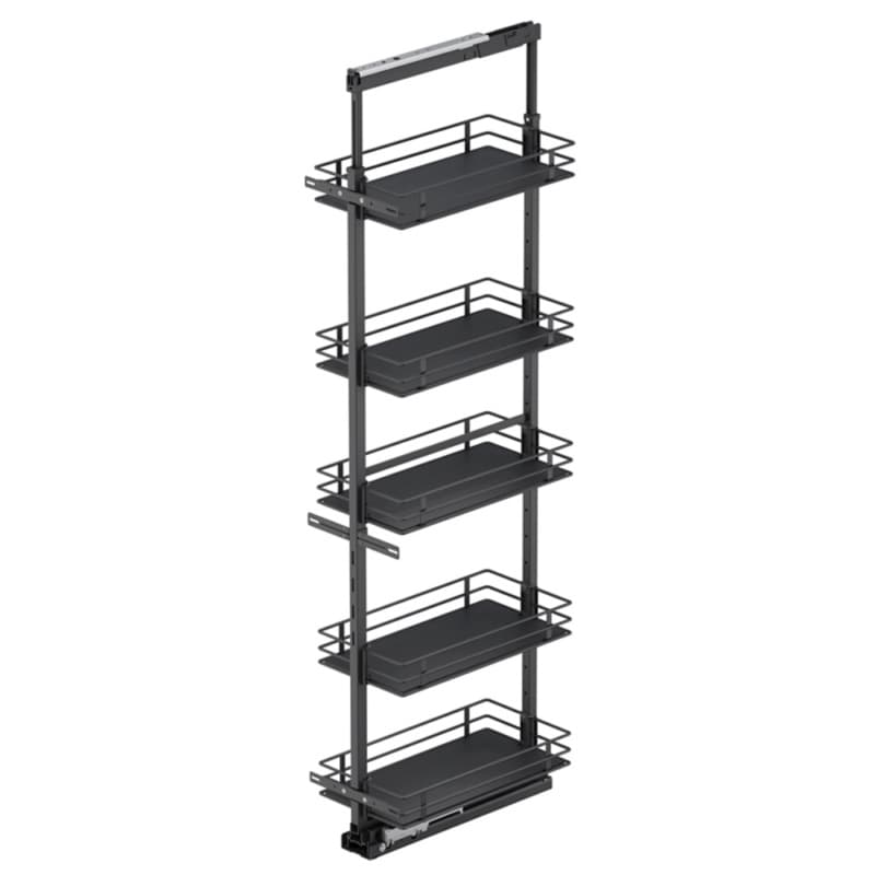 20.47" x 76.75" 5-Shelf Scalea Pullout Pantry with PAM and Soft-Closing, Carbon Steel Gray