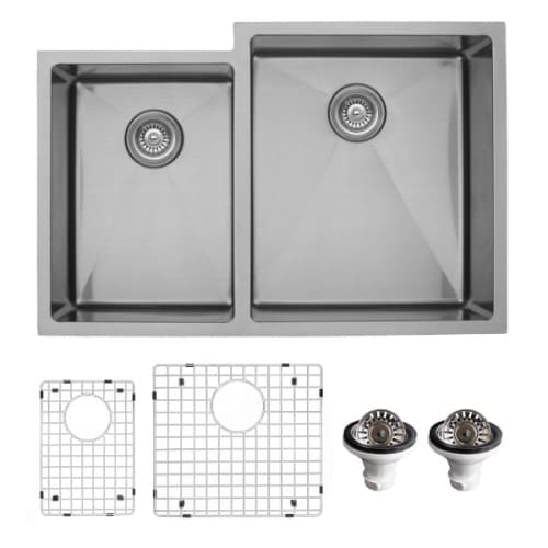 EL-78L Stainless Steel Undermount 16G Double Bowl 40/60 Kitchen Sink Kit, 32-3/4" x 22" x 10
