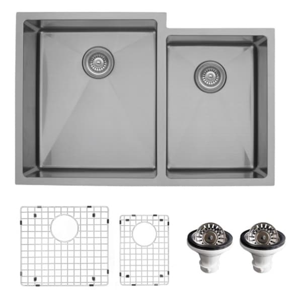 EL-78R Stainless Steel Undermount 16G Double Bowl 60/40 Kitchen Sink Kit, 33" x 22" x 10