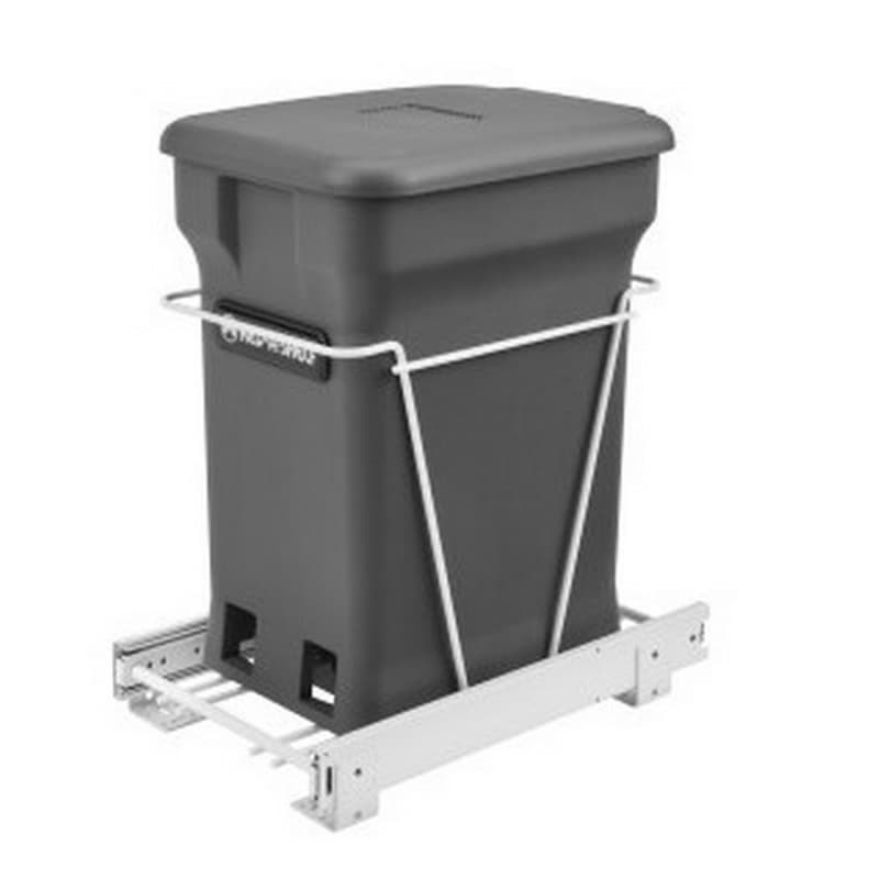 RV Single 24 QT Bottom-Mount Waste Container Pullout with Full-Extension Soft-Closing Slide, Orion Gray