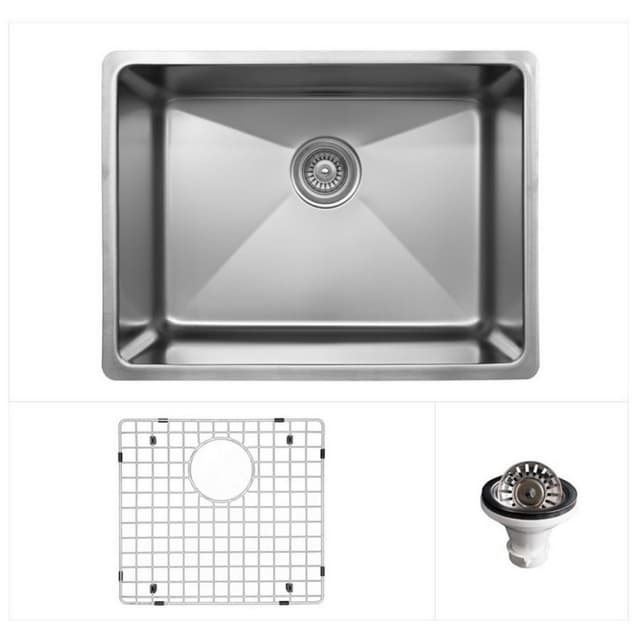 Novaro Stainless Steel Undermount 18G Single Bowl Kitchen Sink Kit, 23-1/8" x 17" x 9"