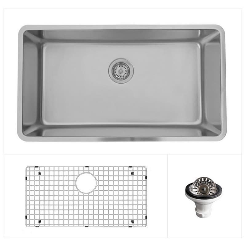 Novaro Stainless Steel Undermount 18G Extra Large Single Bowl Kitchen Sink Kit, 30-7/8" x 17-1/4" x 9"