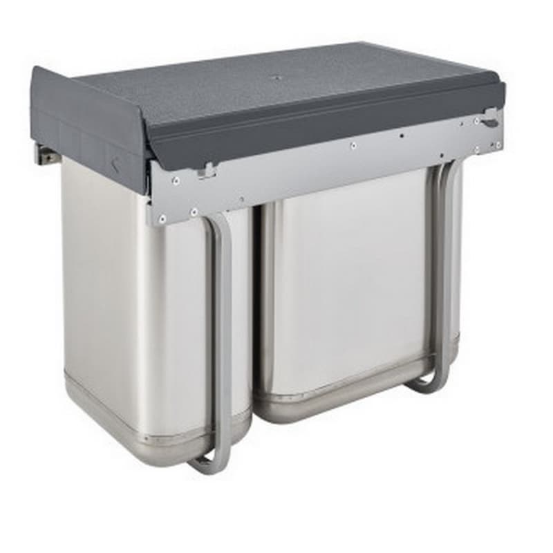 Double 10 QT/20 QT Top-Mount Sink Base Pull Out Waste Container with 10-3/8" Cabinet Opening, Stainless Steel