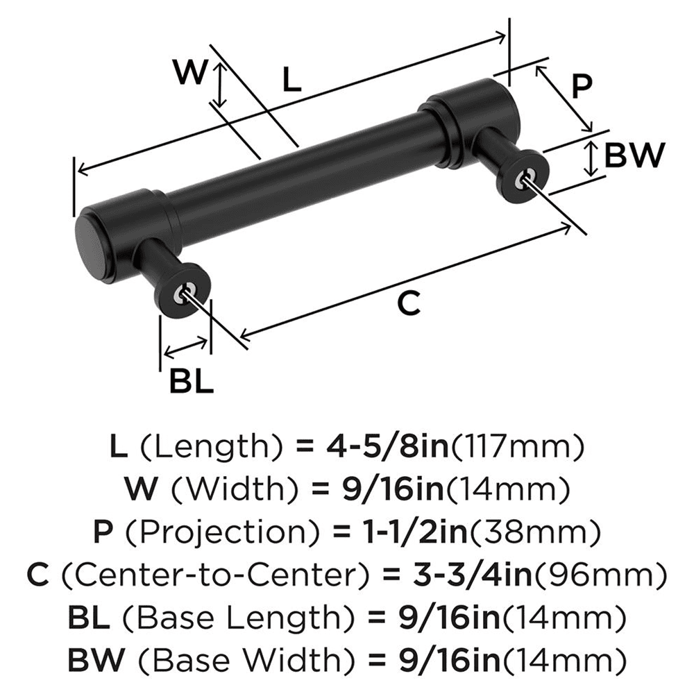 96mm Faircrest Cabinet Pull, Matte Black Alt 1 - Image